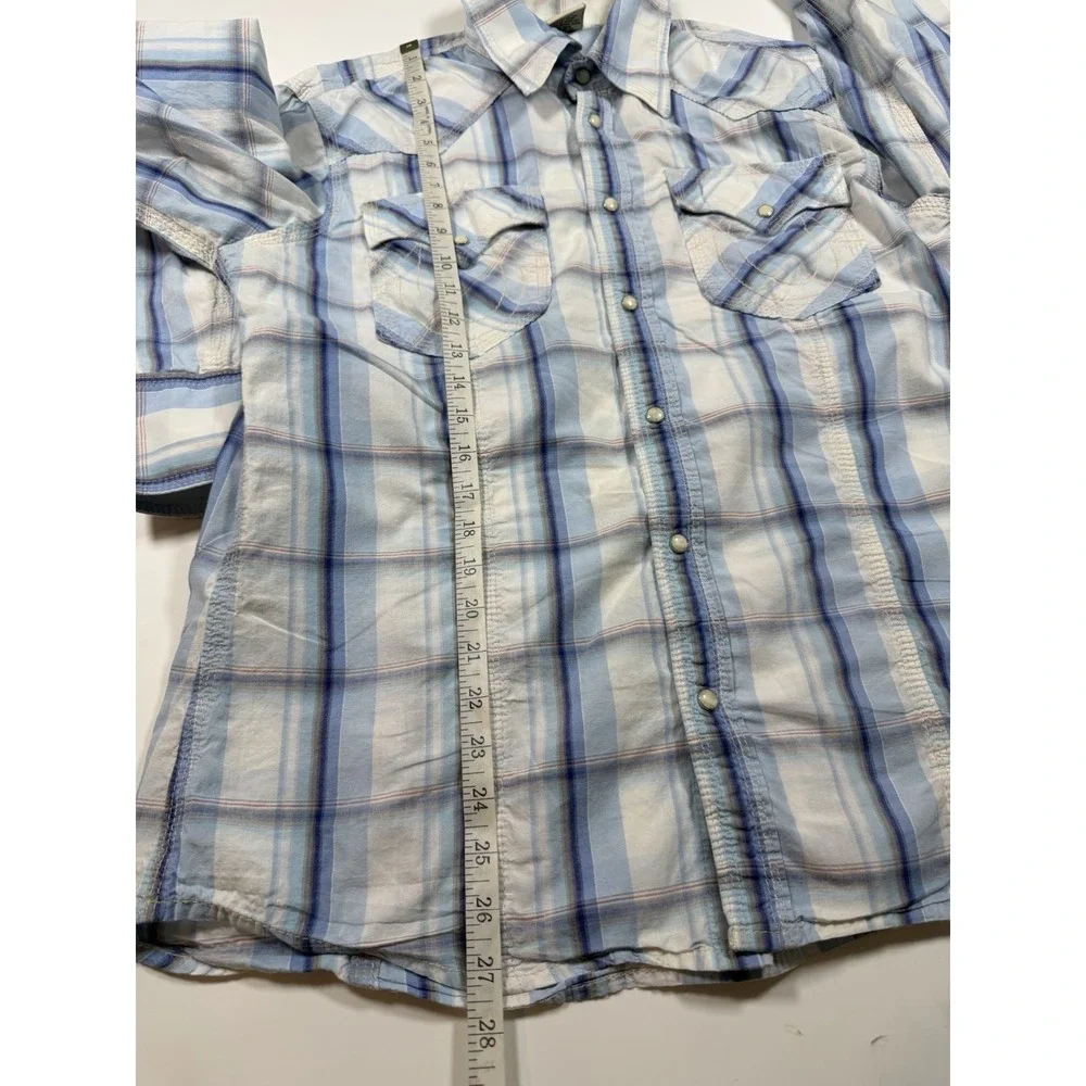 True Religion Mens Western Pearl Snap Buttons Plaid Long Sleeve Shirt Size Large